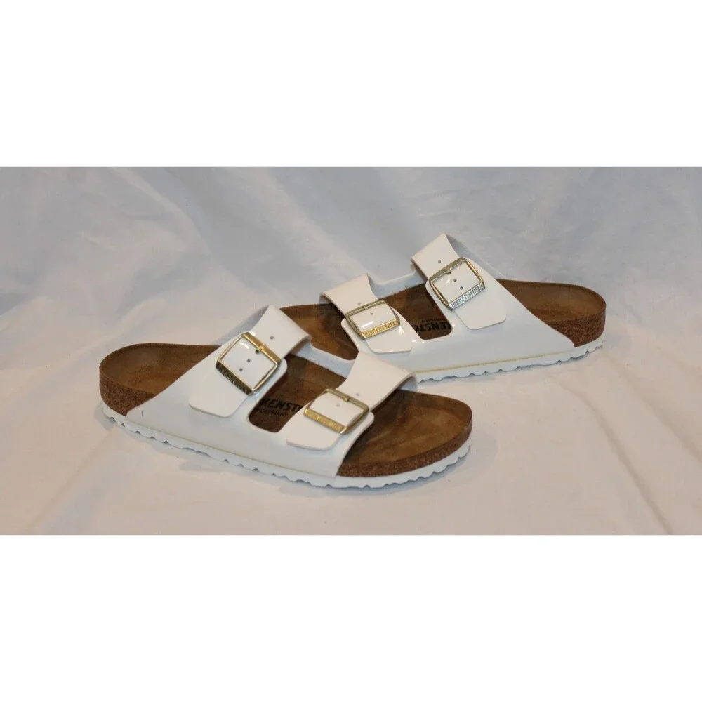 BIRKENSTOCK MEN'S ARIZONA BS LEATHER SANDALS PATENT WHITE EU 43 REGULAR